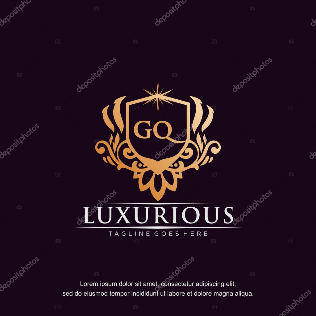 GQ initial letter luxury ornament gold monogram logo template vector.