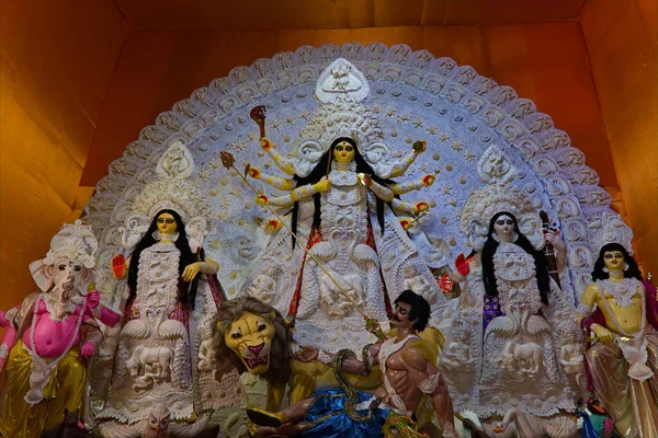 Ídolo Godess Durga Durante Carnaval Puja Bengala Ocidental — Fotografia de Stock