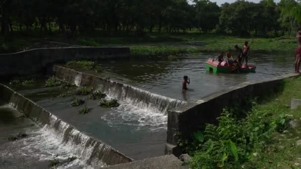 Asian Small Children Chilling Out River Stream — Video