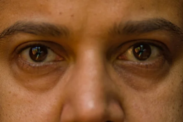 partially blurred click of a pair of human eyes front view