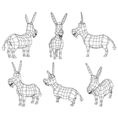 Çizgi film eşeği çokgen çizgileri çizimi. Beyaz arkaplanda soyut vektör eşeği