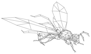 Eşek arısının vektör çizimi. Soyut doğrusal böcek