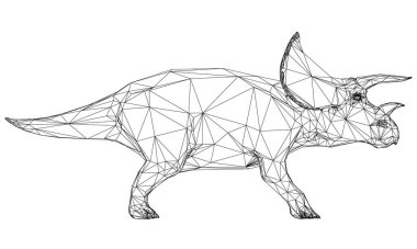Triceratops büyük tehlikeli dinozor. Çokgen çizgiler çizimi.