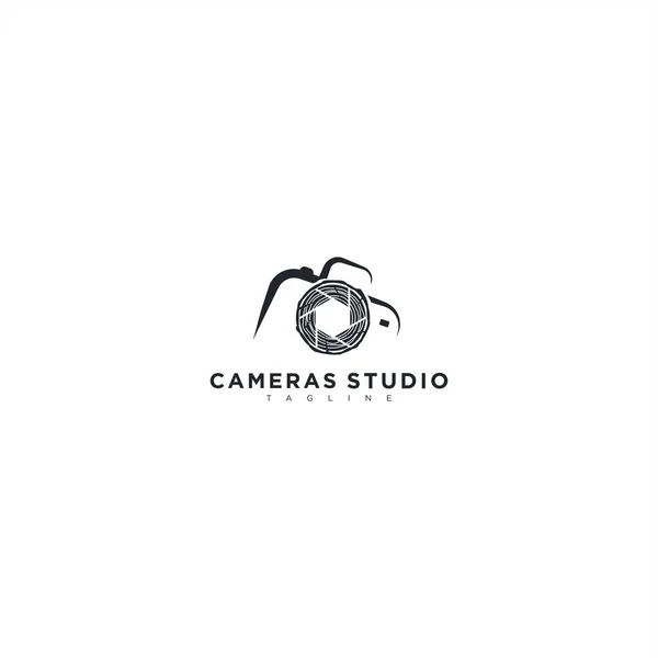 Drewno Studio Kamery Produkcji Logo Mediów — Wektor stockowy