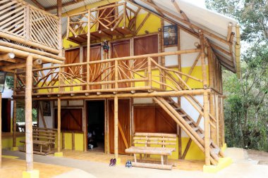 Bambu ev, doğal ahşap ev, doku, tropiklerdeki sanat ağacı.