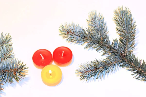 Navidad Año Nuevo Vela Árbol Navidad Decoraciones Navidad Postales Fondo — Foto de Stock