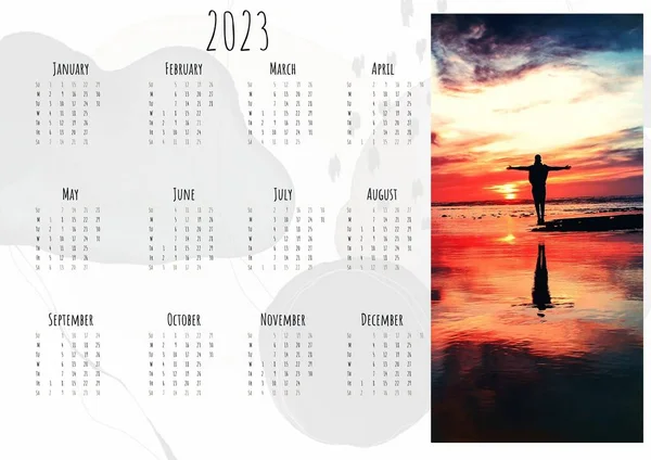 2023 Kalendarz Pdf Szablon Kalendarz Dodaj Swoje Zdjęcia — Zdjęcie stockowe