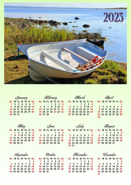 Календар 2023 Кольоровим Зображенням Ілюстрацією — стокове фото