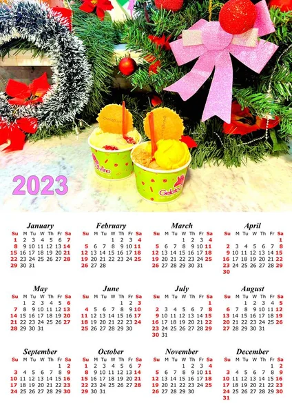 Календар 2023 Кольоровим Зображенням Кольорова Ілюстрація — стокове фото