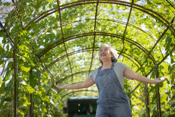 Seniors Asia Women Gray Hair Enjoyed Growing Vegetables Backyard Sustainable Stock Image