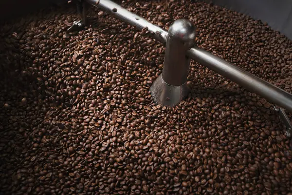 Medium Roast coffee beans roasting process.Medium-brown color, may have some oil on the surface of the beans.