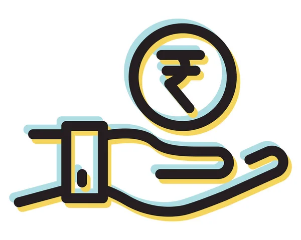 Moneda Rupia India Moneda Con Icono Mano Humana Ilustración Como — Vector de stock