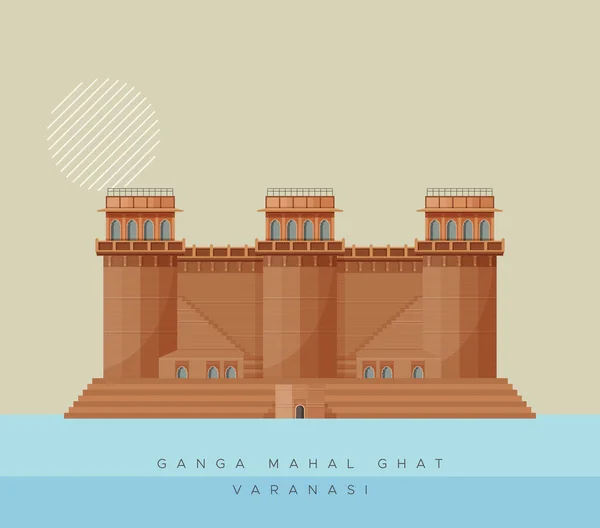 Varanasi City Ganga Mahal Ghat Ikonillustration Som Eps Fil — Stock vektor