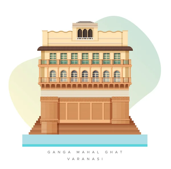 Varanasi City Ganga Mahal Ghat Icon Illustration Eps File — Stockový vektor