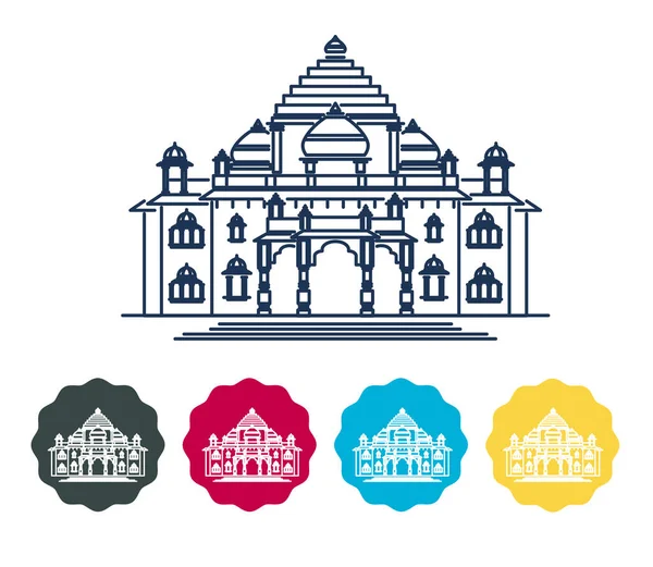 Gandhinagar Akshardham Tempel Ikonenillustration Als Eps Datei — Stockvektor