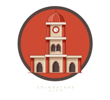 Coimbatore Şehri - Saat Kulesi - EPS 10 Dosyası Olarak Simge İllüstrasyonu 