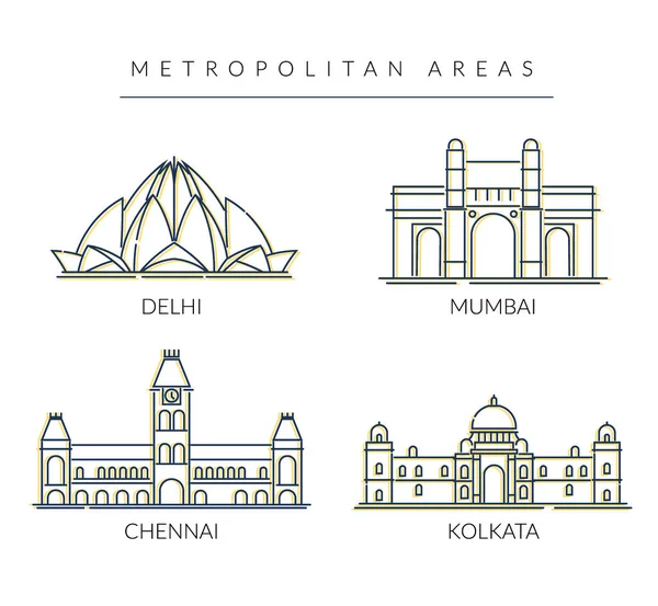 City Master Conjunto Ciudades Clave India Metro Icono Ilustración Como — Archivo Imágenes Vectoriales