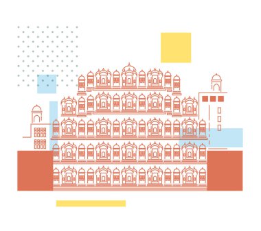 Tarihi Simge Jaipur Şehri - Hawa Mahal Simgesi İllüstrasyonu EPS 10 Dosyası  