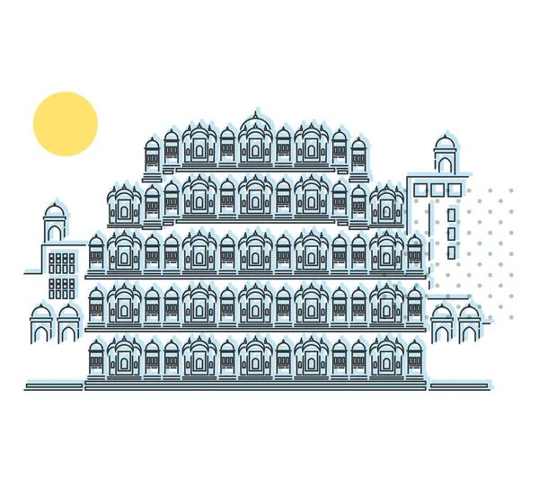 Tarihi Simge Jaipur Şehri Hawa Mahal Simgesi Llüstrasyonu Eps Dosyası — Stok Vektör