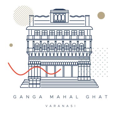 Varanasi Şehri - Ganga Mahal Ghat - EPS 10 Dosyası Olarak Simge İllüstrasyonu 