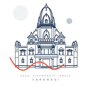 Varanasi Şehri - Kashi Vishwanath Tapınağı - EPS 10 Dosyası Olarak Simge İllüstrasyonu 