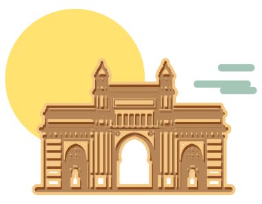 Mumbai - Bombay Şehri - Hindistan 'ın Hint-Sarasenik Stili Geçidi - EPS 10 Dosyası olarak Simge Olarak Temsil 