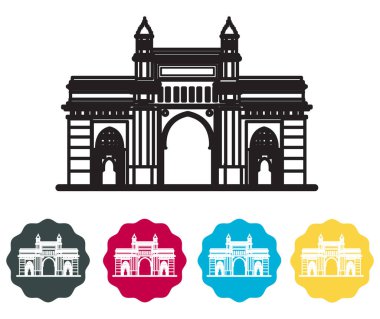 Mumbai - Bombay Şehri - Hindistan 'ın Hint-Sarasenik Stili Geçidi - EPS 10 Dosyası olarak Simge Olarak Temsil 