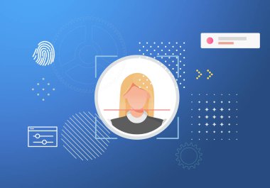 Yüz Tespit Teknolojisi ve 2 Faktör Yetkilendirme Güvenlikli Servisler - EPS 10 Dosya İllüstrasyonu