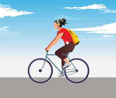 Günlük bisiklet süren genç kadınlar - EPS 10 Dosyası Olarak Stock Illustration