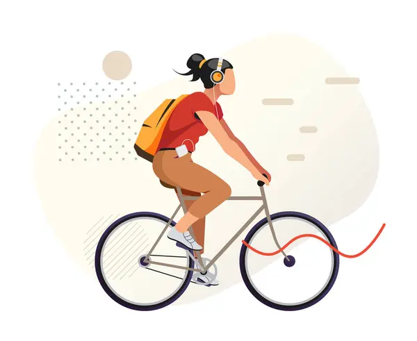 Young Women Riding Casual Cycling Stock Illustration Eps File — Vettoriale Stock