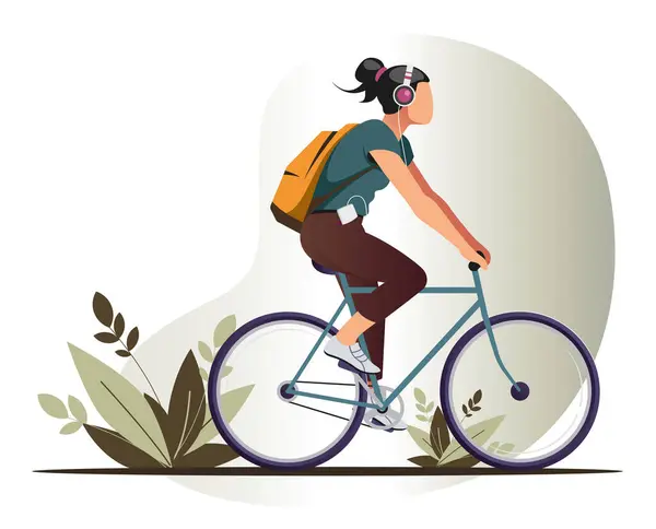Young Women Riding Casual Cycling Stock Illustration Eps File — Stockvektor