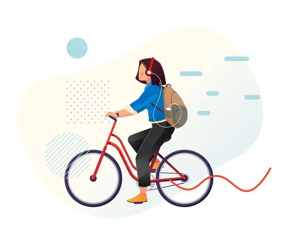 Young Women Riding Casual Cycling Stock Illustration Eps File — Stockvektor