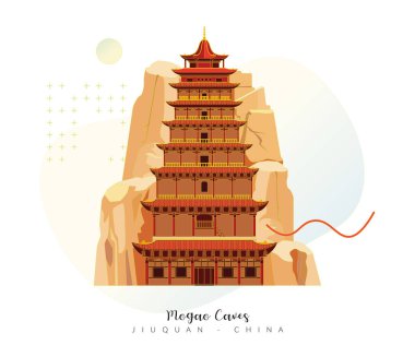 The Mogao Caves - the Thousand Buddha Grottoes - Dunghuang, Gansu in China - Stock Illustration as EPS 10 File