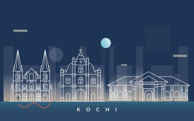 Ünlü Yerleriyle Kochi Şehri Skyline - EPS 10 Dosyası Olarak Stok Resimleri