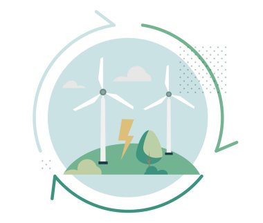 Yenilenebilir Enerji Rüzgârı Türbini Daha Yeşil Geleceğe Taşımacılık - EPS 10 Dosyası Olarak Stok Resmileştirmesi