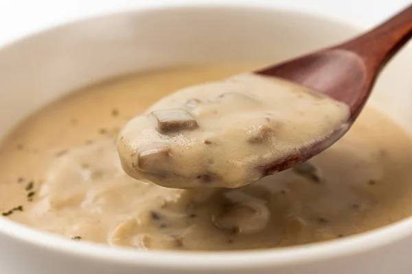 Mushroom cream soup on a white background
