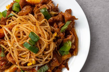 Bean sprouts bulgogi on a white background