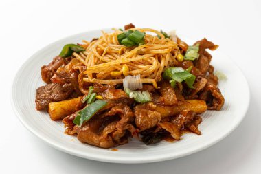 Bean sprouts bulgogi on a white background