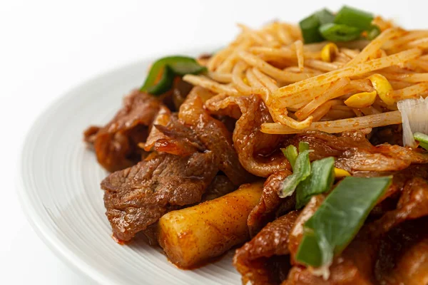 Bean sprouts bulgogi on a white background