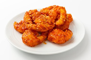 Shrimp gangjeong on white background