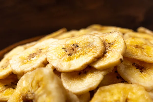 Batatas Fritas Banana Com Frutas Fatias Finas Secas — Fotografia de Stock