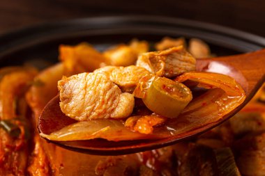 Domuz buğulama kimchi, domuz eti ve yıllanmış kimchi.