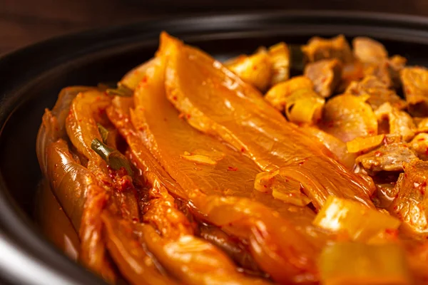 Fläsklagrad Kimchi Ångkokt Maträtt Gjord Fläsk Och Lagrad Kimchi — Stockfoto