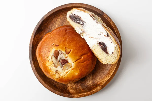 stock image Sweet red bean cream bread on a white background