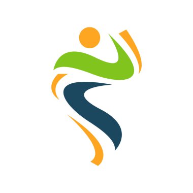 Koşan adamın soyut karakteri illüstrasyon poz verir sportif logo vektör tasarım şablonu