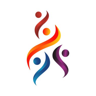 Dans eden insanlardan oluşan soyut bir grup bir arada mutluluk aile topluluğu ateş alevi içinde simge simgesi elementleri oluşturur