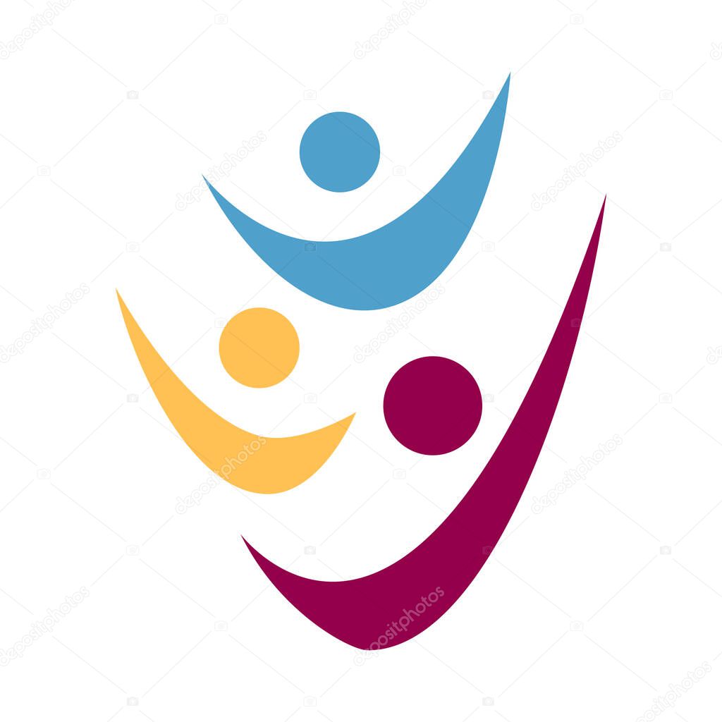 Colorful diversity in unity togheter of happy people community logo design vector illustrations