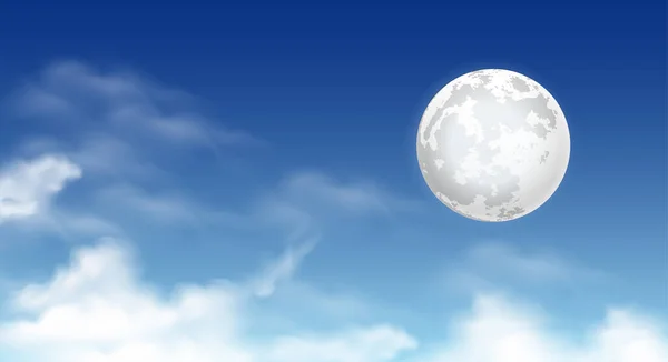 白い雲の中の月の背景 ベクターイラスト — ストックベクタ