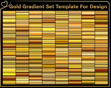 Gold foil texture background set. Realistic golden, copper vector elegant, brass and metal gradient template for gold border, frame, ribbon design clipart