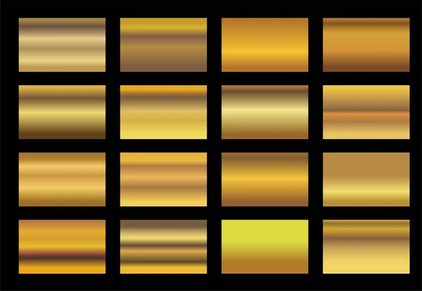 Colección Degradado Metal Dorado Conjunto Textura Lámina Oro Ilustración Vectorial — Vector de stock